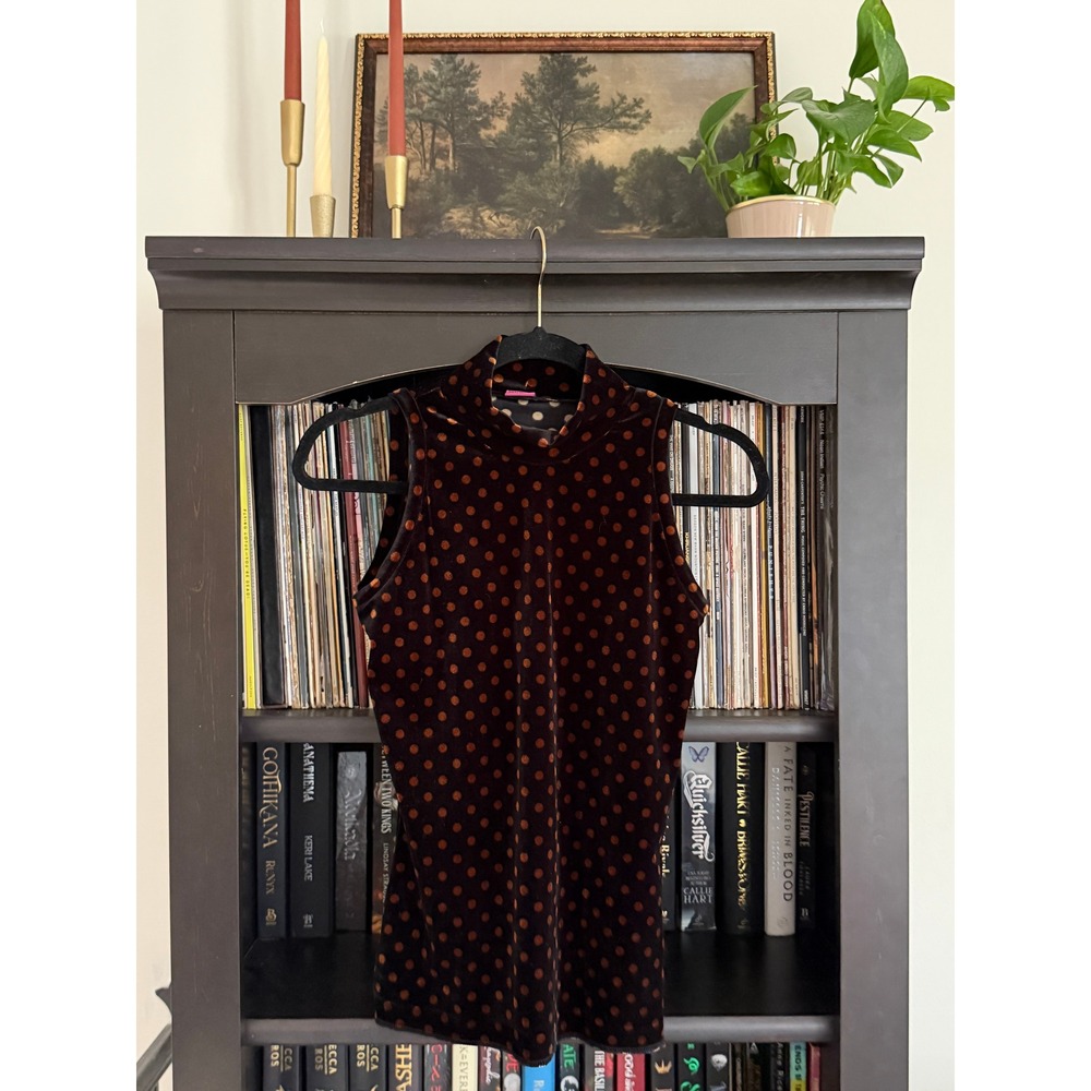 Save The Queen Velvet Polka Dot Mock Neck Top M Brown Italy Rare Whimsigoth